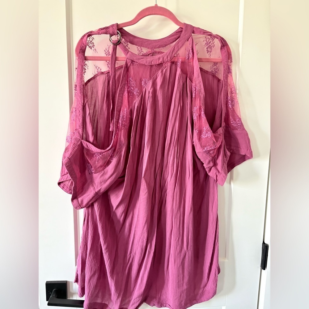 Free People Pink Lace Detail Tunic Top